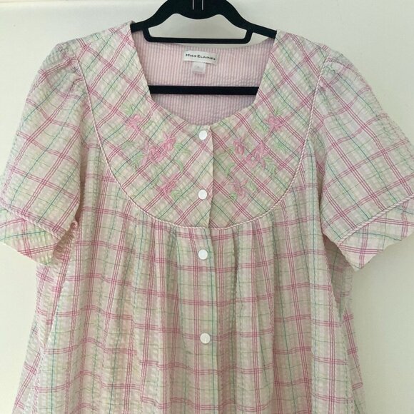 Miss Elaine Vintage Short Sleeve Button Down Nightgown With Pockets Size Large - Picture 2 of 12
